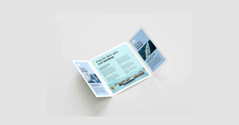 Light blue gate fold brochure with both side panels opened