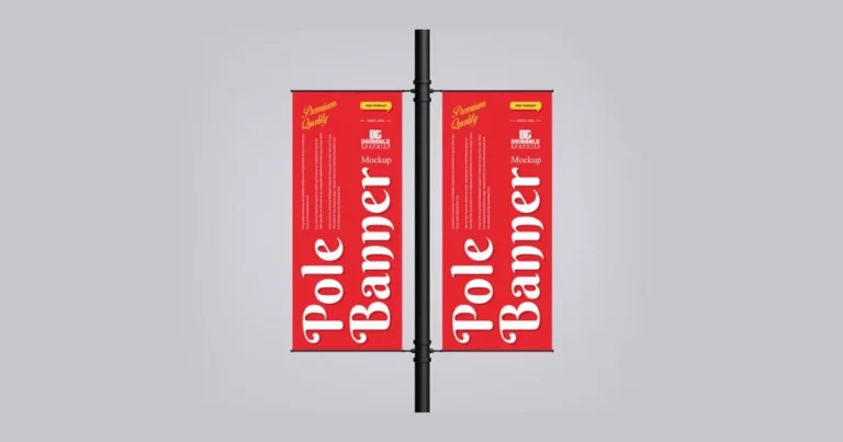 Pair of red pole banners mounted on a street pole