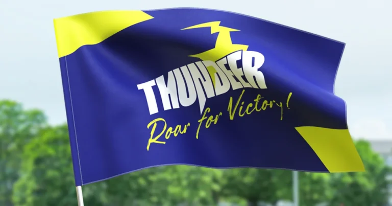 Blue and yellow team spirit flag waving outdoors