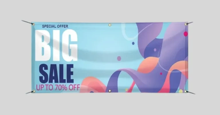 Vinyl banner with grommets advertising a big sale, up to 70% off