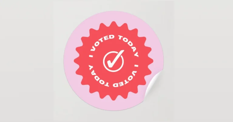 Round pink and red "I voted today" sticker