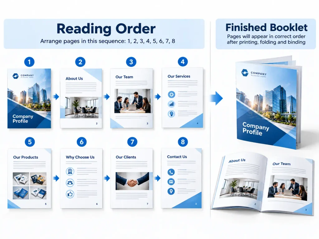 Booklet pages arranged in normal reading order