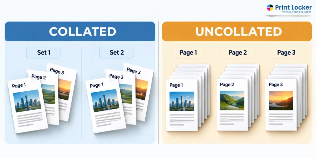 Collated vs uncollated printing comparison