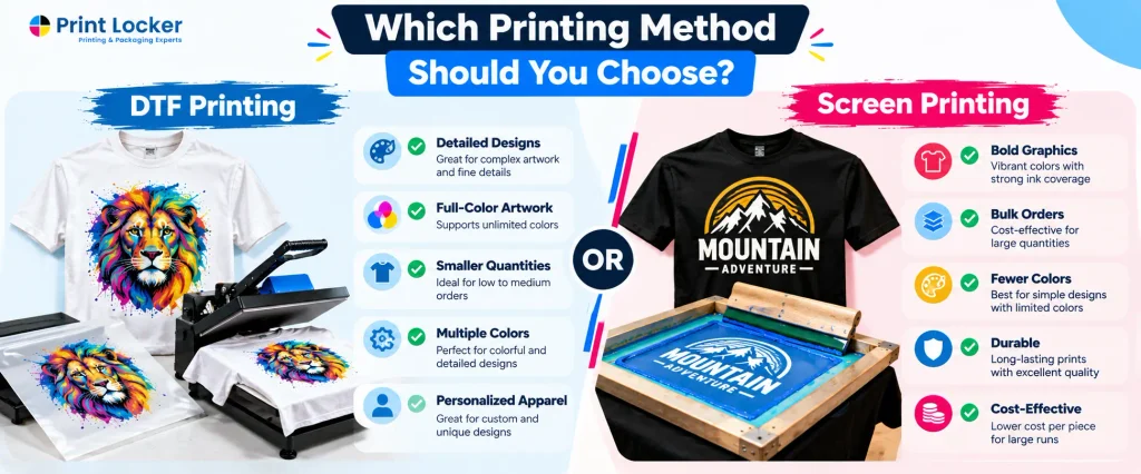 DTF vs screen printing method comparison